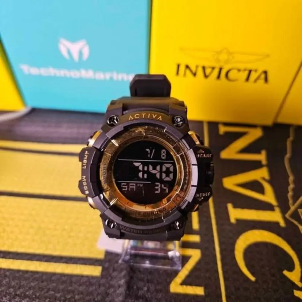 Activa Men’s Digital Sports Watch – Black & Gold / Water Resistant